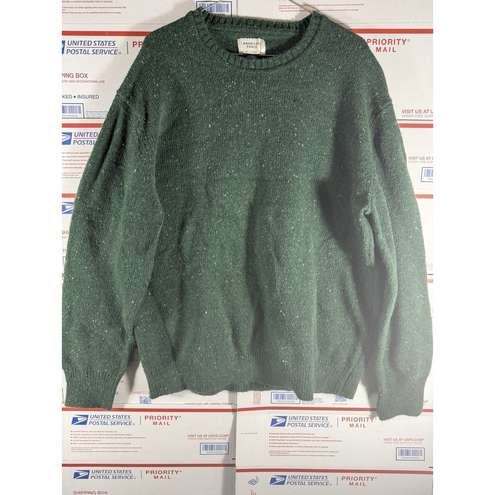 American Eagle Men's Speckled Knit Crewneck Sweater Green‎ LARGE TALL